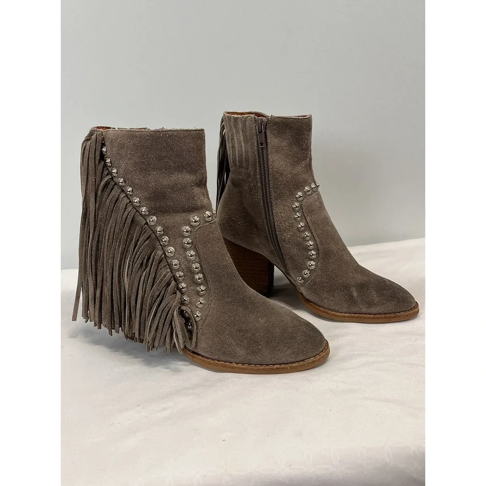 Jeffrey Campbell Free People Suede Boots Booties Sz 5 VGUC Fringe Studs